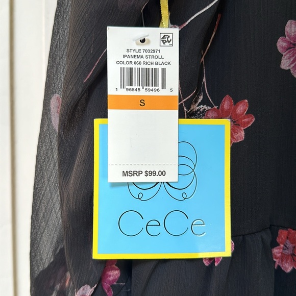 CeCe dress Small flowered IPANEMA STROLL tiered skirt lined NWT sheer sleeve - Picture 10 of 12